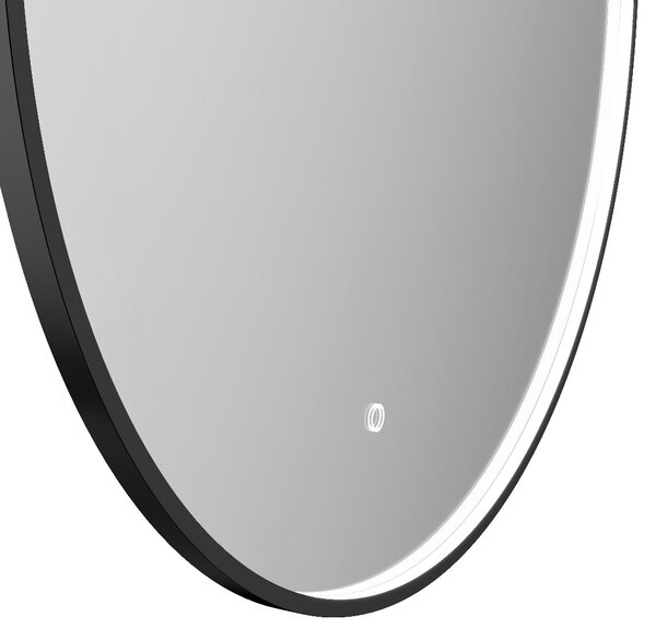 Erga Charlotte, kulaté LED zrcadlo 90cm, černý kovový rám, 2070 lm, 6500K, přední boční osvětlení, ERG-V01-204-9090-BK