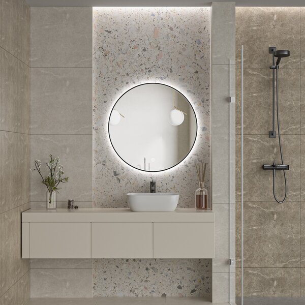 Erga Emma, ​​kulaté LED zrcadlo 80cm, černý kovový rám, 1840 lm, 6500K, zadní osvětlení, ERG-V01-201-8080-BK