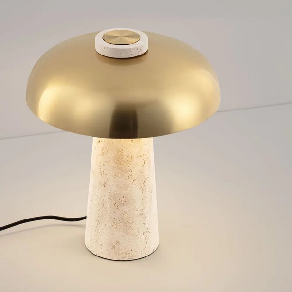 Nova Luce Zlatá kovová stolní lampa Lento s travertinovou podstavou
