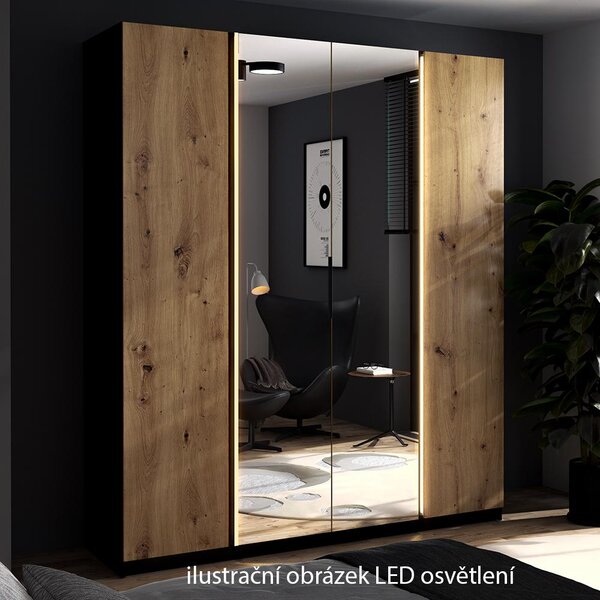 Šatní skříň KAJA 2LU 2F 3S | 200 cm | se zrcadly | VYSOKÁ | černá/evoke