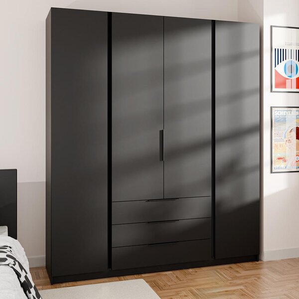 Šatní skříň KAJA 4F 3S | 200 cm | bez zrcadla | VYSOKÁ | černá