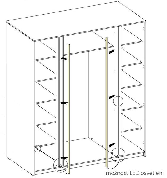 Šatní skříň KAJA 2F 2LU | 200 cm | se zrcadly | VYSOKÁ | evoke