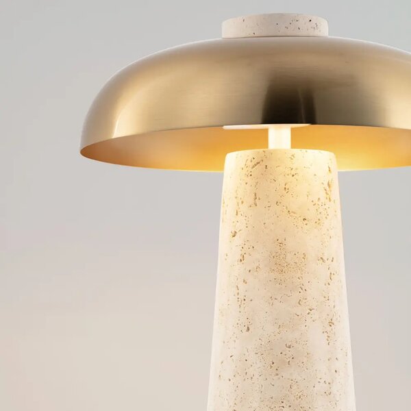 Nova Luce Zlatá kovová stolní lampa Lento s travertinovou podstavou