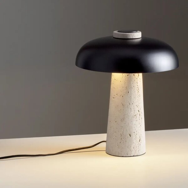 Nova Luce Černá kovová stolní lampa Lento s travertinovou podstavou