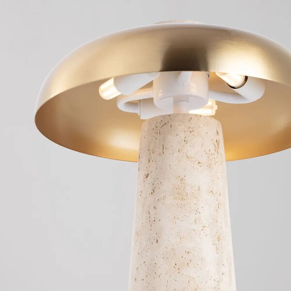 Nova Luce Zlatá kovová stolní lampa Lento s travertinovou podstavou
