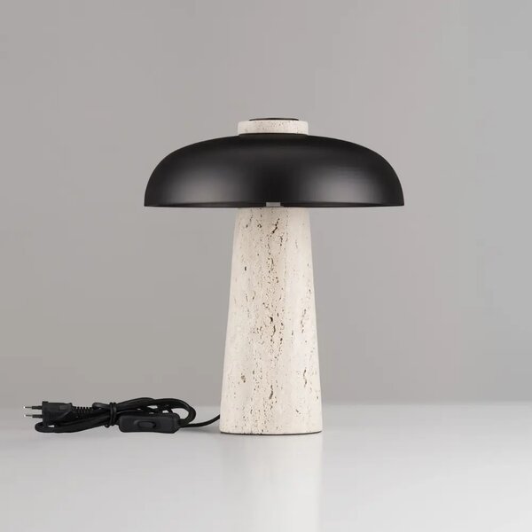 Nova Luce Černá kovová stolní lampa Lento s travertinovou podstavou