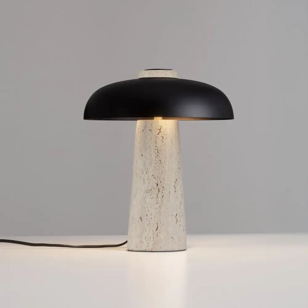 Nova Luce Černá kovová stolní lampa Lento s travertinovou podstavou