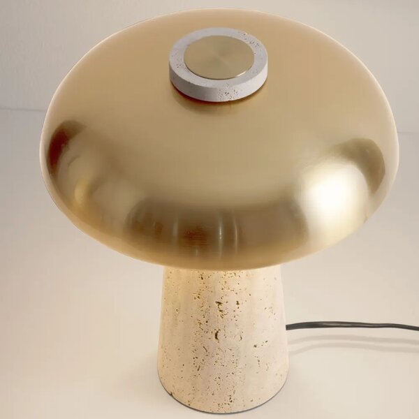 Nova Luce Zlatá kovová stolní lampa Lento s travertinovou podstavou