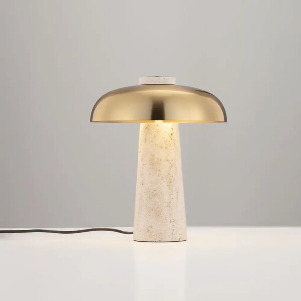 Nova Luce Zlatá kovová stolní lampa Lento s travertinovou podstavou