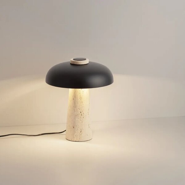 Nova Luce Černá kovová stolní lampa Lento s travertinovou podstavou
