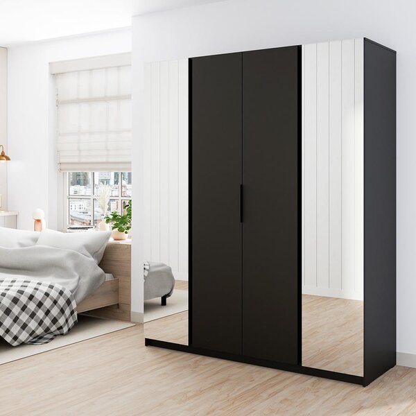 Šatní skříň KAJA 2LU 2F | 200 cm | se zrcadly | VYSOKÁ | černá