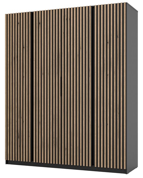 Šatní skříň KAJA 4LAM | 200 cm | bez zrcadla | VYSOKÁ | černá + lamely