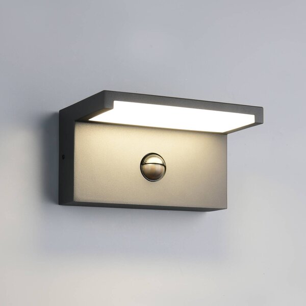 Trio Lighting LED venkovní nástěnné svítidlo Ravi, antracitová, šířka 18 cm, senzor, IP54, Černá, Hliník, Moderní