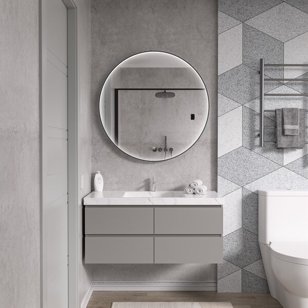 Erga Charlotte, kulaté LED zrcadlo 90cm, černý kovový rám, 2070 lm, 6500K, přední boční osvětlení, ERG-V01-204-9090-BK