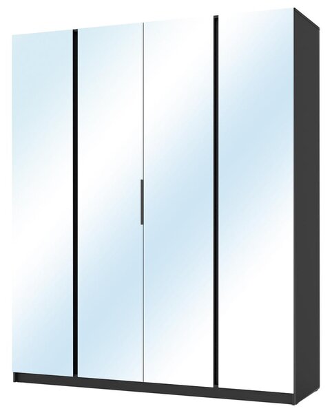 Šatní skříň KAJA 4LU | 200 cm | se zrcadly | VYSOKÁ | černá