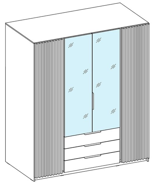 Šatní skříň KAJA 2LAM 2LU 3S | 200 cm | se zrcadly | VYSOKÁ | černá/evoke + lamely