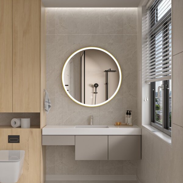 Erga Olivia, kulaté LED zrcadlo 90cm, zlatý kovový rám, 2070 lm, 6500K, přední osvětlení, ERG-V01-202-9090-GD