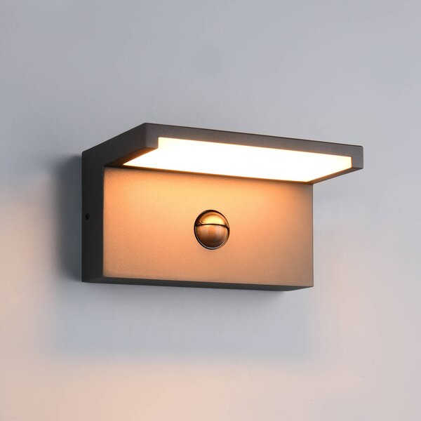 Trio Lighting LED venkovní nástěnné svítidlo Ravi, antracitová, šířka 18 cm, senzor, IP54, Černá, Hliník, Moderní