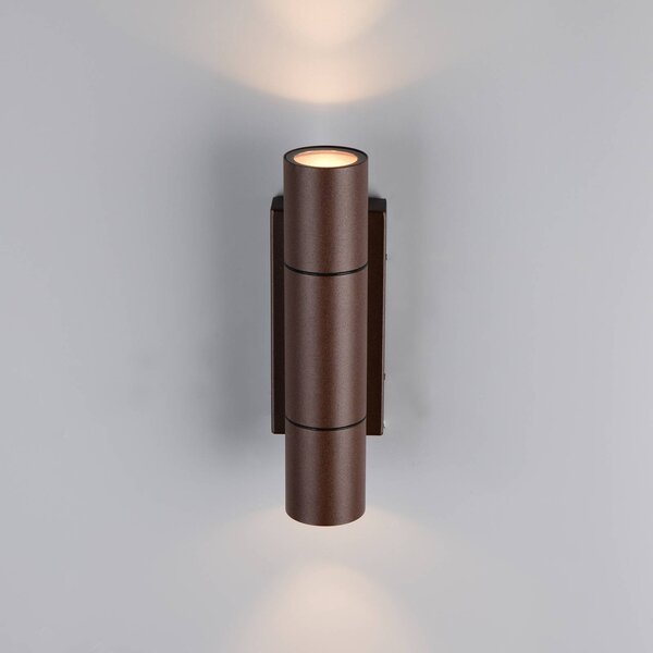 Trio Lighting Venkovní nástěnné svítidlo Yamuna, barva rez, výška 23 cm, kov, IP65, stmívatelný, Hnědá / rez, Hliník, Moderní