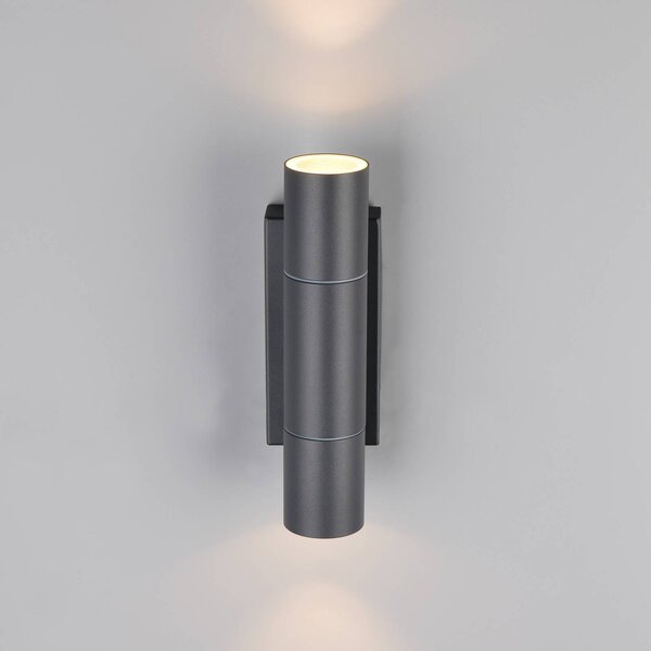 Trio Lighting Venkovní nástěnné svítidlo Yamuna, antracitová barva, výška 23 cm, kov, IP65, stmívatelný, Černá, Hliník, Moderní