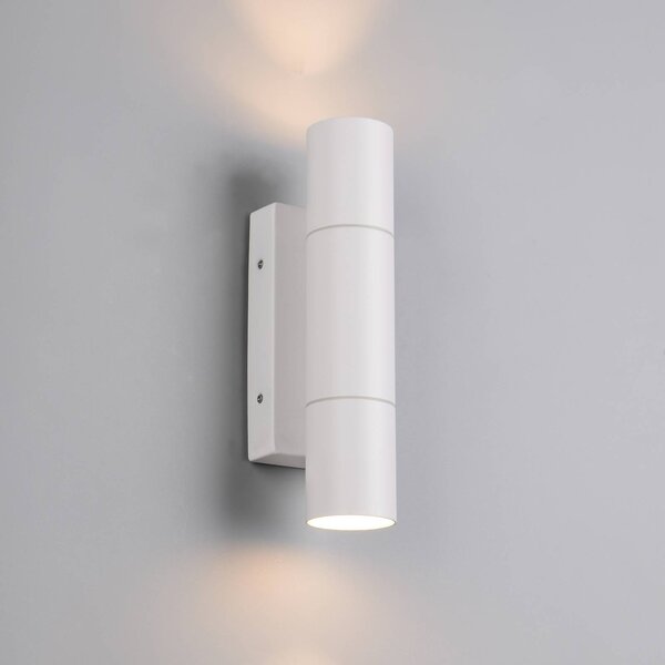 Trio Lighting Venkovní nástěnné svítidlo Yamuna, matná bílá, výška 23 cm, kov, IP65, stmívatelný, Bílá / opál, Hliník, Moderní