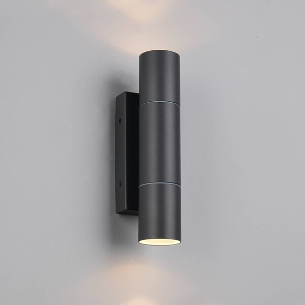 Trio Lighting Venkovní nástěnné svítidlo Yamuna, antracitová barva, výška 23 cm, kov, IP65, stmívatelný, Černá, Hliník, Moderní