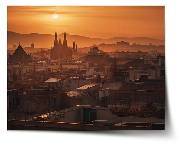Sablio Plakát Barcelona Night Skyline - 60x40 cm