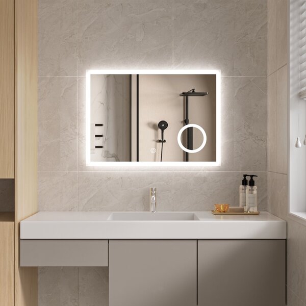 Erga Luna, LED zrcadlo 70x50cm s kosmetickým zrcadlem 3x zvětšení, 1840 lm, 6500K, přední/zadní osvětlení, ERG-V01-124-7050-00