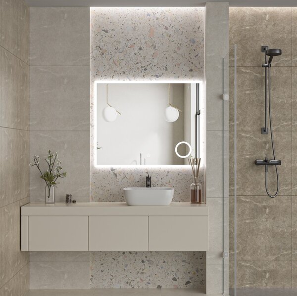 Erga Luna, LED zrcadlo 100x80cm s kosmetickým zrcadlem 3x zvětšení, 2760 lm, 6500K, přední/zadní osvětlení, ERG-V01-124-1080-00