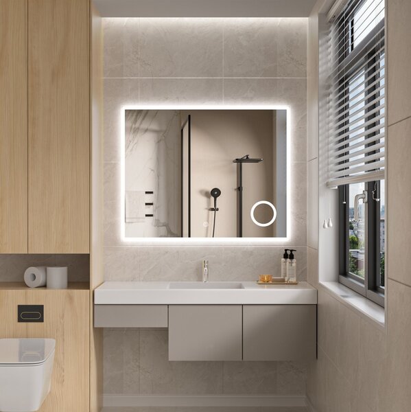 Erga Luna, LED zrcadlo 100x80cm s kosmetickým zrcadlem 3x zvětšení, 2760 lm, 6500K, přední/zadní osvětlení, ERG-V01-124-1080-00