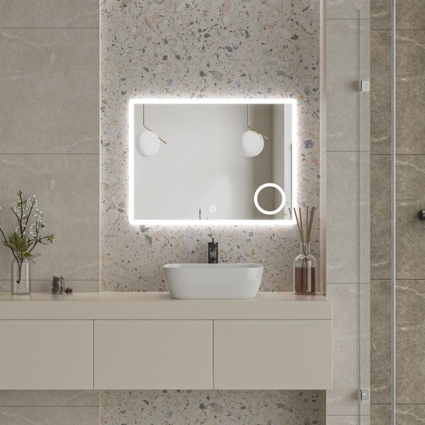 Erga Luna, LED zrcadlo 80x60cm s kosmetickým zrcadlem 3x zvětšení, 2185 lm, 6500K, přední/zadní osvětlení, ERG-V01-124-8060-00