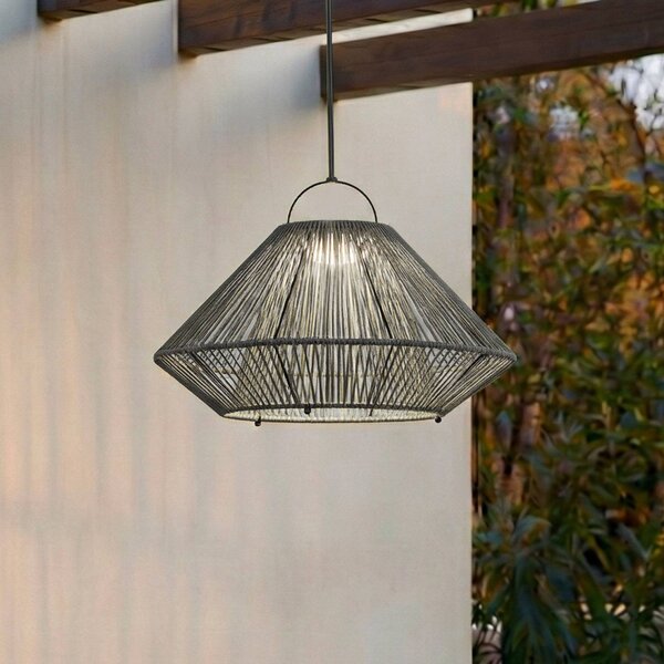 Lindby LED solární závěsná lampa Austas, šedá, Ø 50 cm, USB, IP54, stmívatelný, Hliník / šedá / zinek, Plast, Moderní, Závěsná lampa - lustr