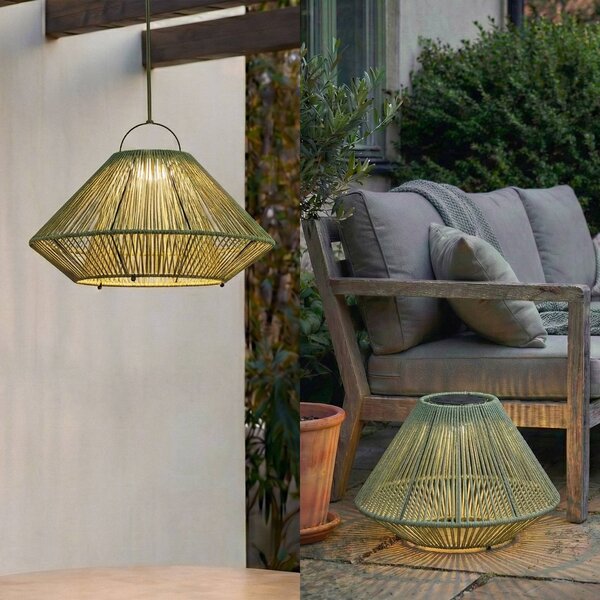 Lindby LED solární závěsná lampa Austas, zelená, Ø 50 cm, USB, IP54, stmívatelný, Zelená, Plast, Moderní, Závěsná lampa - lustr