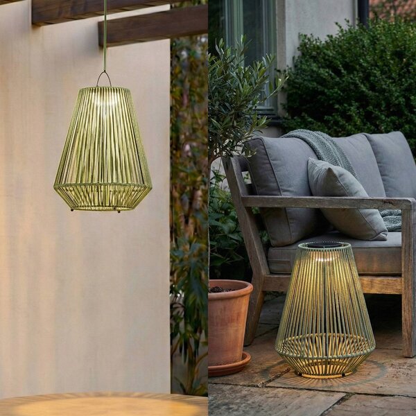 Lindby LED solární závěsná lampa Austas, zelená, Ø 32 cm, USB, IP54, stmívatelný, Zelená, Plast, Moderní, Závěsná lampa - lustr