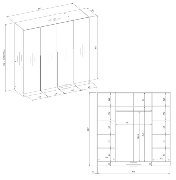 Čtyřdveřová šatní skříň 200 cm CELARI - kašmír