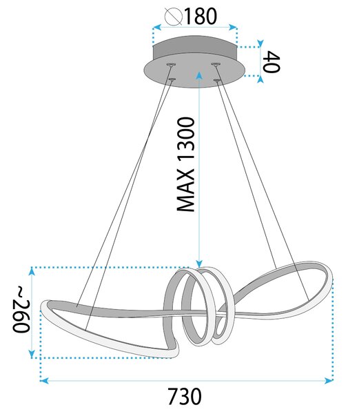 Toolight Toolight, LED závěsné osvětlení 120cm, 48W, 3000K, LHJ036-CP, zlatá, OSW-50016
