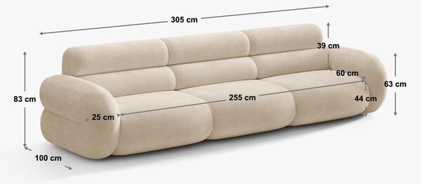 Micadoni Tmavě béžová čtyřmístná pohovka Neo 305 cm