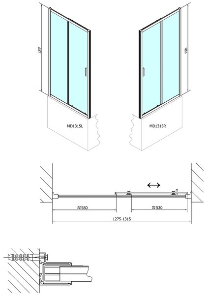 Polysan Polysan, DEEP sprchové dveře posuvné 1300x1500mm, čiré sklo, MD1315