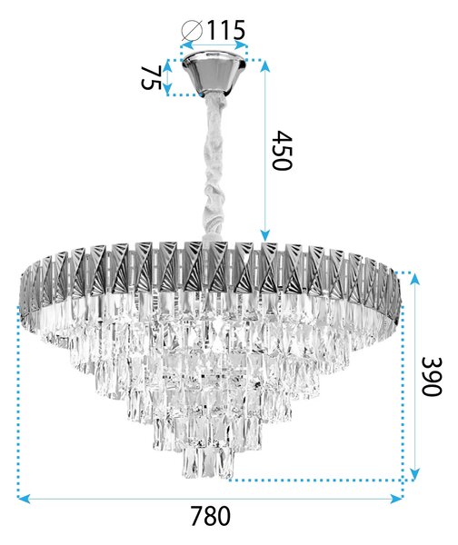 Toolight Toolight, závěsné křišťálové svítidlo 80cm, 12xE14, G061-CP, zlatá, OSW-08995