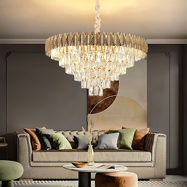 Toolight Toolight, závěsné křišťálové svítidlo 80cm, 12xE14, G061-CP, zlatá, OSW-08995