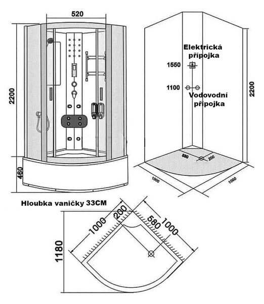 BPS-koupelny Hydromasážní box HYD-Limer 100, 100x100 bez sauny