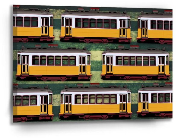 Sablio Obraz Lisabonské historické tramvaje Zelený Pattern - 90x60 cm