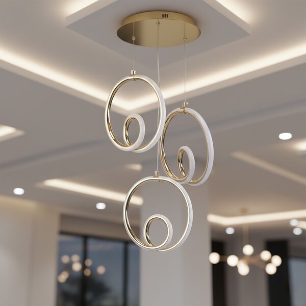 Toolight Toolight, LED závěsné svítidlo 32W, 3000K, 2500lm, LHJ095-3CP, bílá-zlatá lesklá, OSW-50068