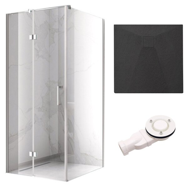 BPS-koupelny Čtvercový sprchový kout HYD-SK01C 90x90 chrom/transparent + vanička HYD-SSV-RIKO černá