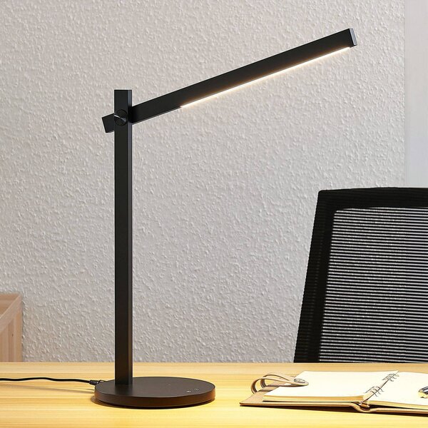 Lindby Stolní LED lampa Loretta, 43 cm, černá,, stmívatelný, Černá, Pracovna / kancelář, Plast, Moderní
