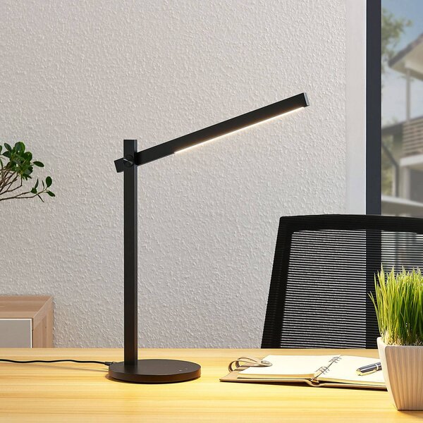 Lindby Stolní LED lampa Loretta, 43 cm, černá,, stmívatelný, Černá, Pracovna / kancelář, Plast, Moderní