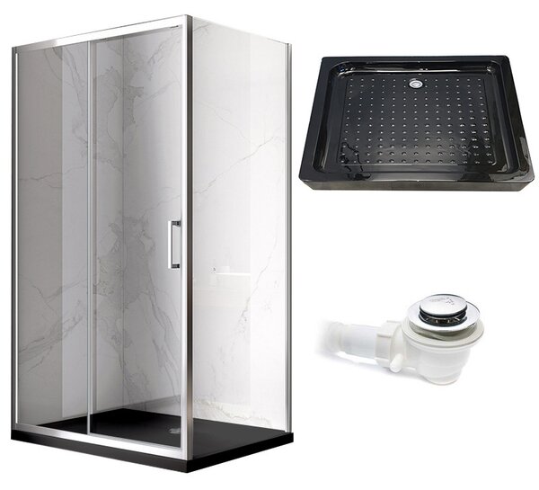 BPS-koupelny Obdélníkový sprchový kout HYD-OK103A 100x80 chrom/transparent + vanička HYD-OSV-SXL03C černá