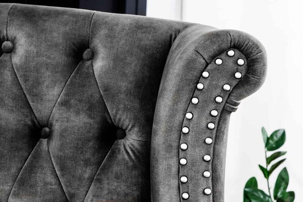 Designové křeslo Chesterfield šedý samet