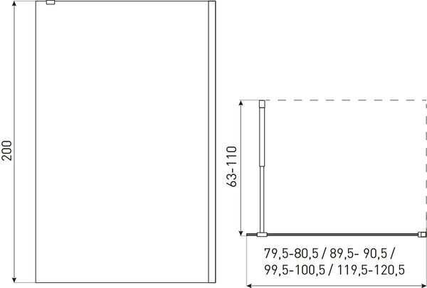 Novoterm Sprchová zástěna Walk-in NV-Grace 80 BL, černá/transparent - bez vaničky