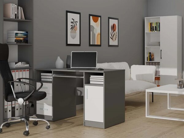 PC stůl se šuplíky a skříňkou BELLUNO - antracit / bílý